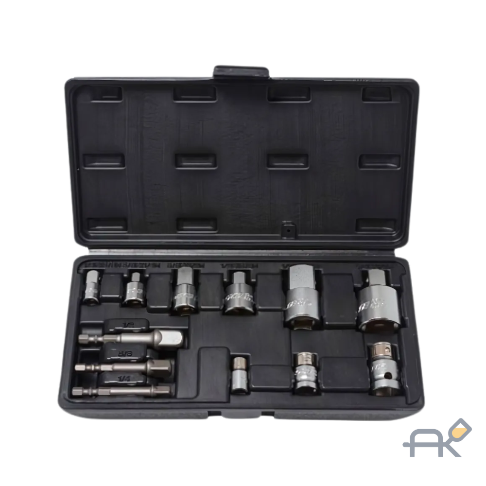 Набор адаптеров 12пр.(1/4Mx3/8F.3/8Mx1/4F.3/8Fx1/2M.1/2Fx3/8M.1/2Fx3/4M.3/4Fx1/2M.битодерж.1/4х6мм.3/х8мм.1/2х10мм.для шур-та 1/43/81/2) (F-8212)